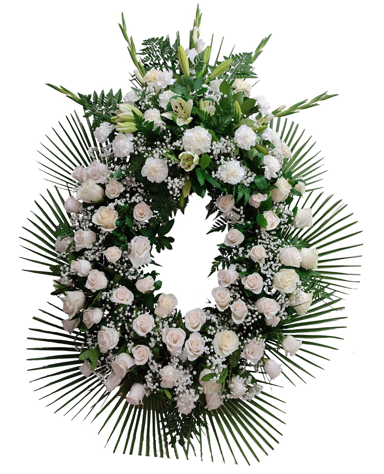 corona rosas blancas, floristería tanatorio M30 Madrid
