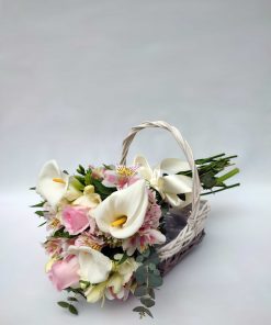 Ramo de novia blanco y rosa calas floristeria cerca tanatorio M30 Madrid