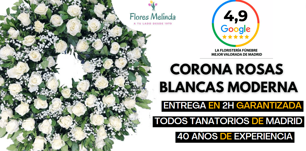 Corona funeraria rosas blancas tanatorio Madrid precio