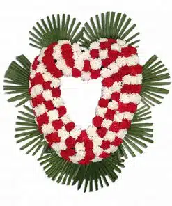 Corona Flores para Difuntos forma de Corazón de claveles rojos y blancos