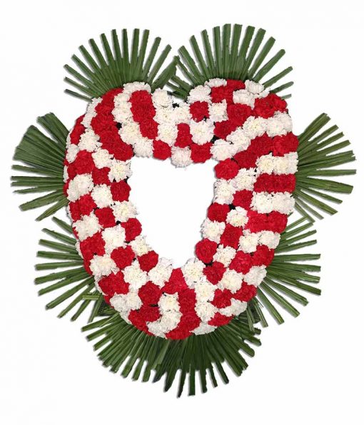 Corona Flores para Difuntos forma de Corazón de claveles rojos y blancos