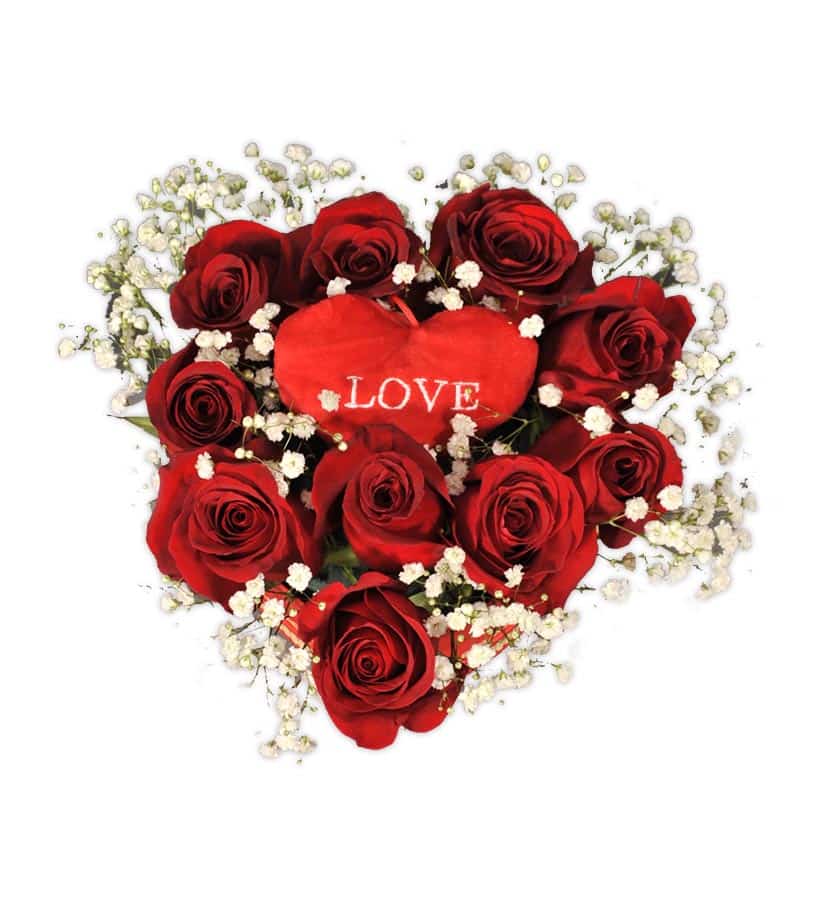 Cajas regalo de 9 rosas y peluche con forma de corazón