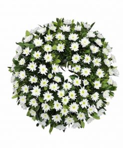 Corona de flores fúnebre de Margaritas para funeral, tanatorios y cementerios