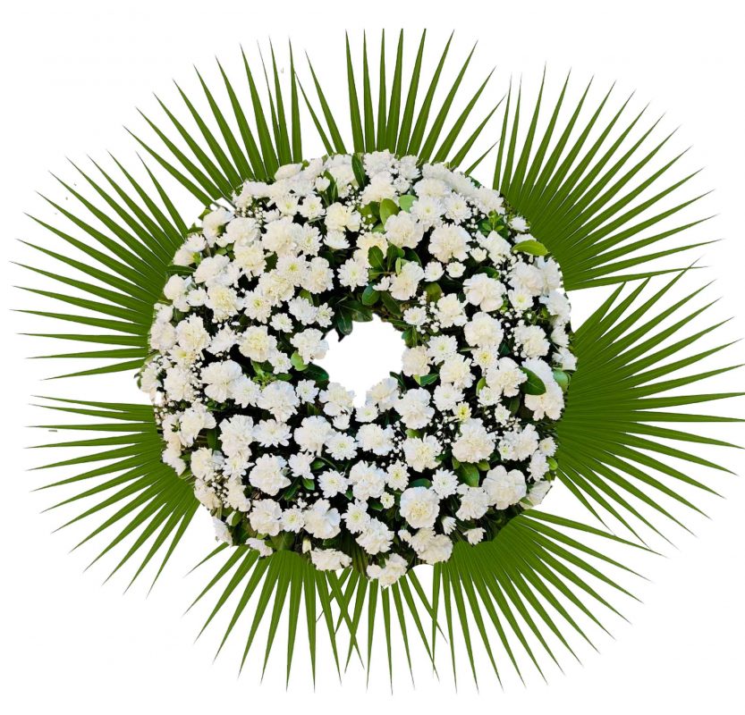 Corona de flores para tanatorio JARDÍN con envío urgente a tanatorio Jardín Alcalá de Madrid